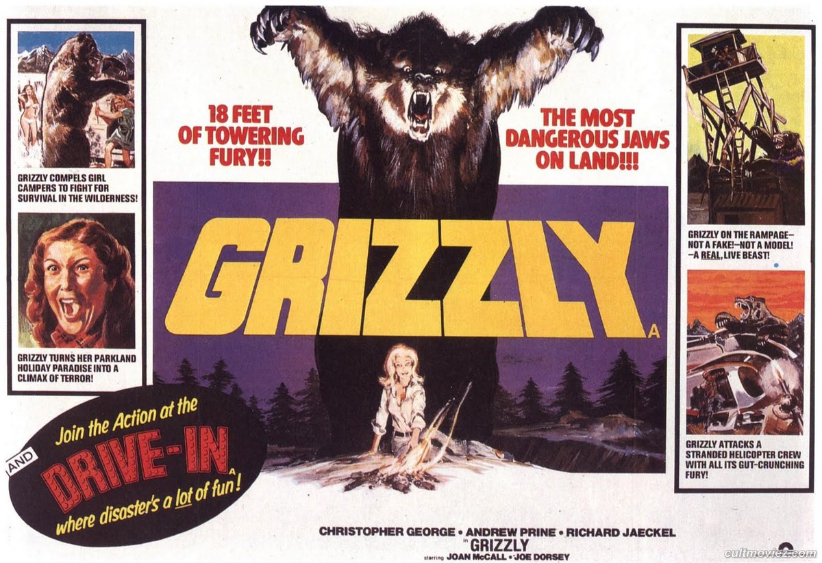 cinepastor's tweet photo. Una película que me marcó en la infancia:
"Grizzly" (#WilliamGirdler, 1976)
Se estrenó a principios de 1977 y yo tenía 9 años. Juraría que la vi en el #CineUsera de Madrid y aquella secuencia del gigantesco oso con un caballo jamás la olvidé.
@GerardoQuietMan
@RaulAlda_DDC https://t.co/hU2DLxkxjA