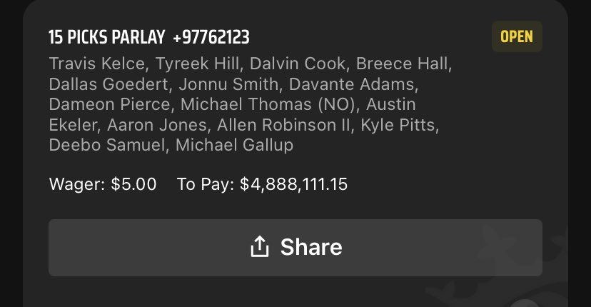 Week 3 of the 5dollarman Million Dollar Challenge.  Today’s lotto is HUGEEEE!  If it hits I will give 5 people $100,000.  Must like and retweet.  These are all anytime TD scores.  Let’s have a day!  #GamblingTwitter
