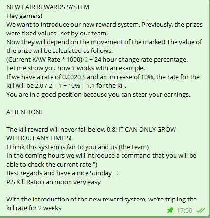 kawkawcoin's tweet photo. NEW FAIR REWARDS SYSTEM  
Hey gamers!
We want to introduce our new reward system. Previously, the prizes were fixed values ​​set by our team.
Now they will depend on the movement of the market! @CoinMarketCap @Ravencoin #kawkaw https://t.co/PgUJzq0pym