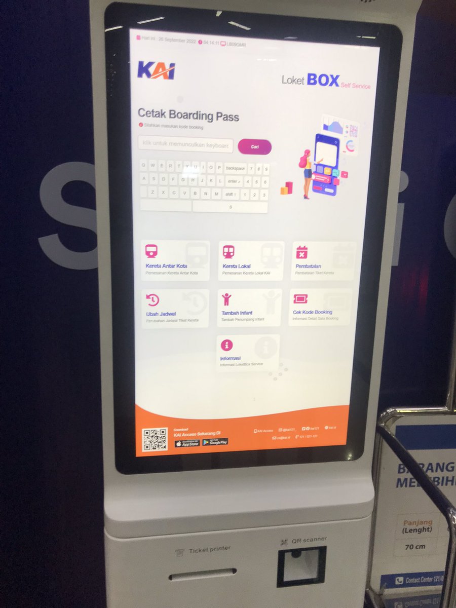 dy_lubis's tweet photo. been quite long i didn’t ride trains for long distance trip, and I found this new ticket box at gambir, cool @KAI121 👍👍 https://t.co/ye95m0C6Op