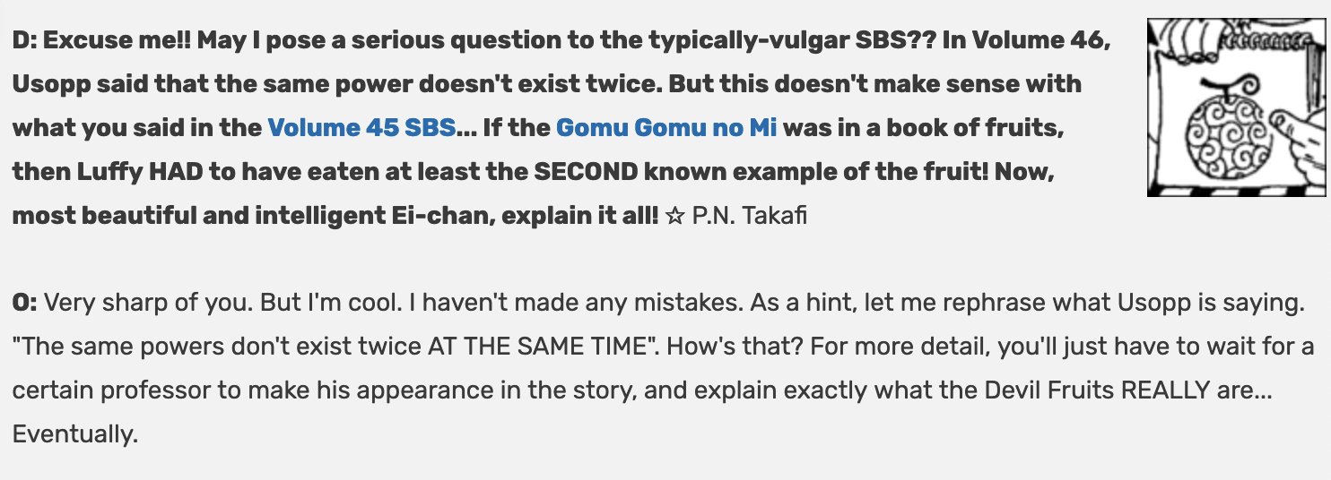 Oda forgot about zoan awakening? Or will it be revealed in an SBS