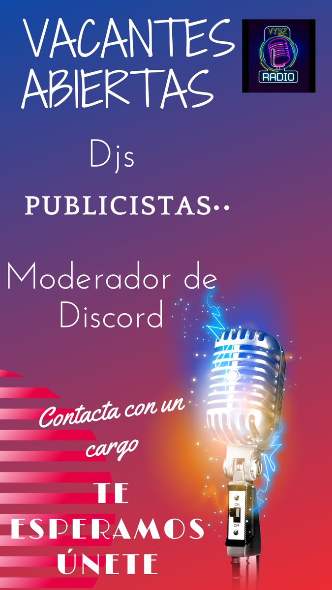 📣VACANTES ABIERTAS 

Buscamos djs 🎶
Publicista 👩‍💻 
Quieres unirte a esta hermosa familia ? 

Contacta con un cargo <a href="/LGemita14/">la-gemita14</a> <a href="/DJARI3L/">𝔻𝕁𝔸ℝ𝕀𝟛𝕃</a> <a href="/1RubyRose2/">1RubyRose</a> 

Si no tienes experiencia nosotr@s te enseñamos ! 

Vybzradiomx.com te espera ♥️