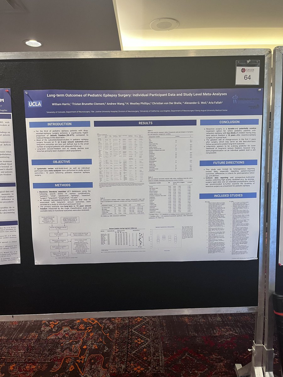 a__fallah's tweet photo. Great work by @BrunetteClement and team studying Long term seizure outcomes following pediatric #epilepsy surgery at #CLAE2022 annual meeting. @AlexanderGWeil https://t.co/CYBUK902oP