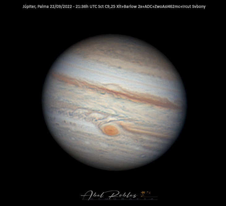 AbelBorrasca's tweet photo. Júpiter 22/9/2022, 21:36h UTC
A pocos dias de su oposición en su máximo acercamiento a la Tierra en los últimos 59 años. 
Telescopio 🔭 SC9.25 Xlt
Eq6r-pro 
Barlow 2x
ADC ZWO 
Zwo ASI462mc
Ir-cut Svbony
28 videos 5700 Frs, 30% As3, Astrosurface, derotacion Winjupos. #cielosESA https://t.co/Ys4XAtoqlH