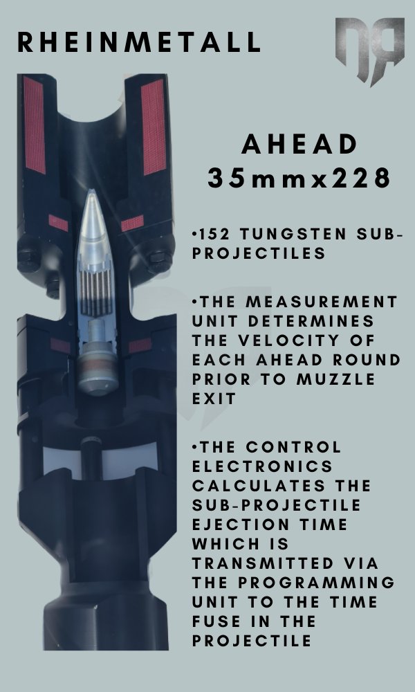Def_Redefined's tweet photo. 1/6 🧵#airburst munition
➡️#Rheinmetall's #Oerlikon #Ahead ammunition family (35mmx228 and 30mmx173) is #combat proven and in use by more than 12 armed forces
➡️Usage: #C_RAM #CUAS #antimissile
➡️The 35mmX228 round design can carry a 500g #tungsten sub-projectile payload (152)👇 https://t.co/Wymgn3JGDr