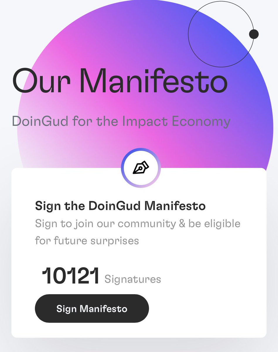 The best way to close this week is achieving 10.000 signatures in our Manifesto 💜
Thank you for being part of this Impact Universe #GudSouls #WeAreDoinGud