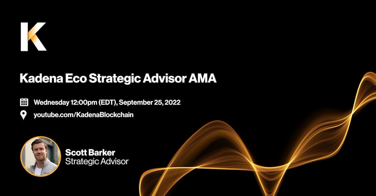 kadena_io's tweet photo. Following @scottbGTM’s introduction as a Strategic Advisor to #KadenaEco, we'll be hosting a Youtube AMA this Wednesday (9/28) at 12PM ET!

Join us as Scott talks about his experience &amp; his plans to help turbocharge #Web3 adoption in #Kadena's ecosystem! 

https://t.co/A7O2crGAov https://t.co/imeqf36COp