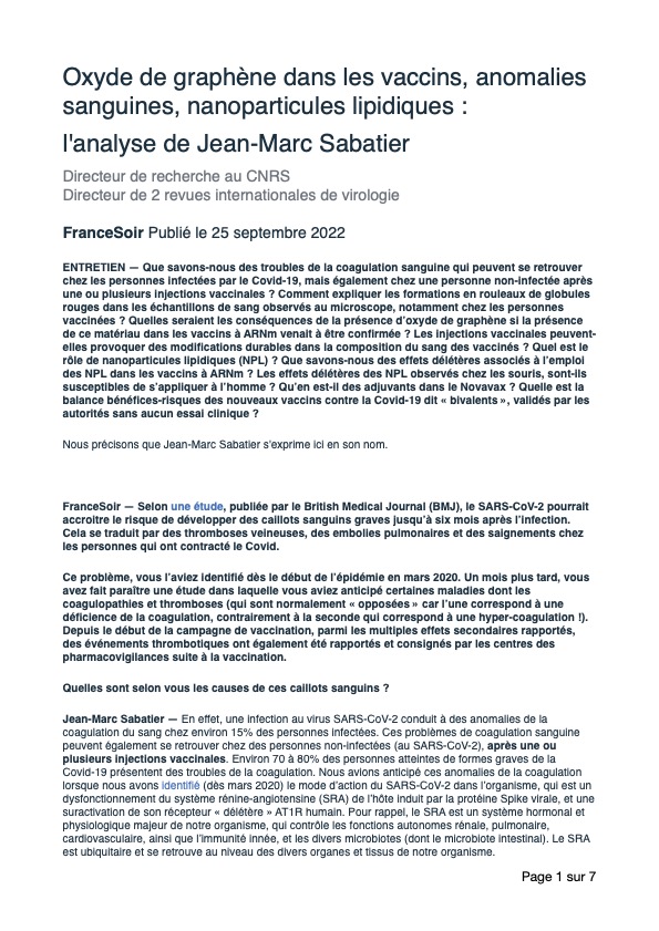 DocteurPEB1's tweet image. Article publié le 25 Septembre 2022 par
le Professeur Jean-Marc Sabatier, Directeur de Recherche au CNRS et directeur de 2 revues scientifiques internationales de virologie.
Merci d&apos;imprimer ces 7 pages et de les donner à lire à votre médecin et à votre pharmacien
Pages 1 à 4