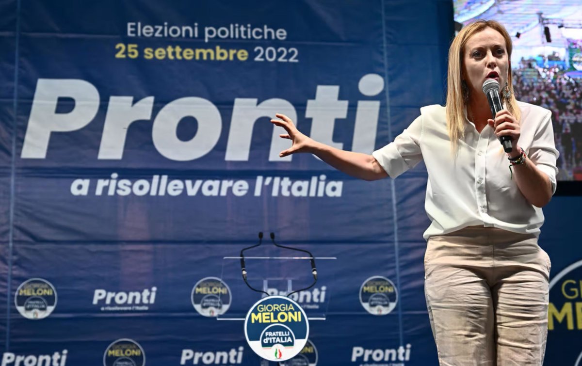 BREAKING.🚨 Italy's right-wing bloc wins majority in parliament. Giorgia Meloni will become Italy's first female prime minister.