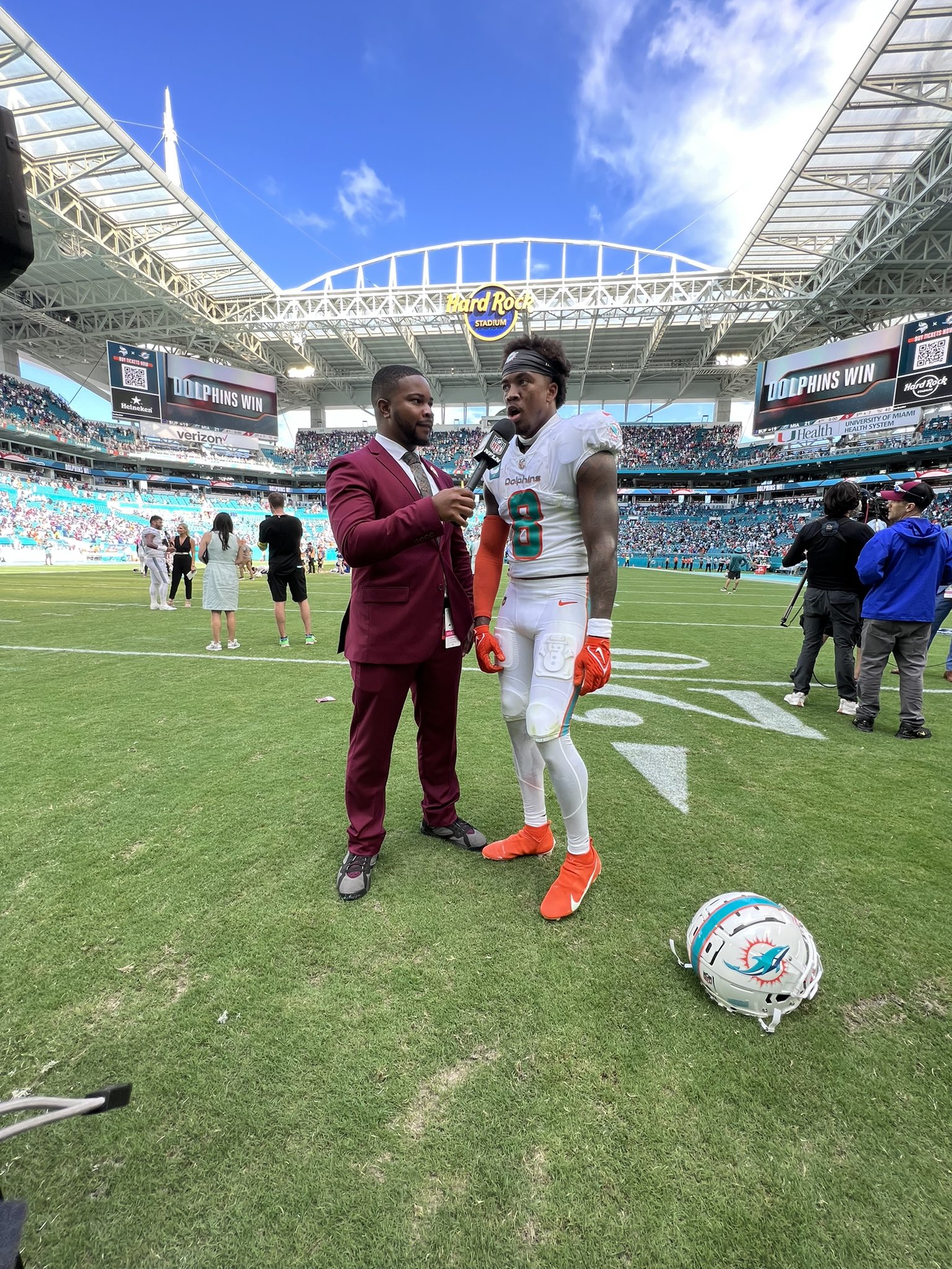 Cameron Wolfe on X: 'Chopped it up with a passionate and very tired Dolphins  S Jevon Holland ⛄️ after big win over Bills. Dolphins D played 90 snaps on  humid day and