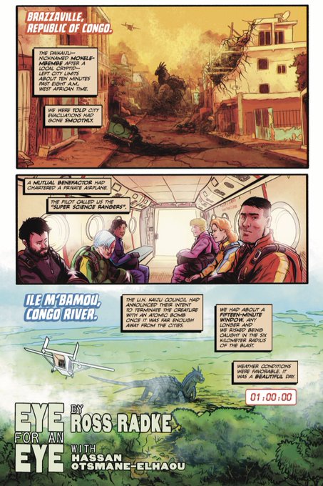 6 days until STOMPED Issue 4 launch!
Here's pages from the story I drew for issue 3 about scientists trying to collect tissue samples from a #kaiju. Difficult to draw, lots of logistics I didn't think through when scripting. A bit of a nod to the Power Rangers.

KS link below. 