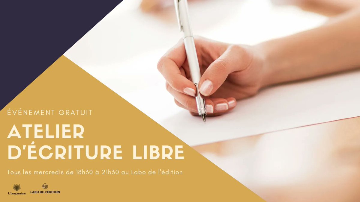 EdImaginarium's tweet photo. #ATELIER : Rejoignez-nous mercredi dès 18h30 au Labo de l'édition (2, rue Saint-Médard 75005 Paris, Métro 7 : Place Monge) pour un atelier d' #ecriture libre. Apportez votre projet et rencontrez d'autres #auteurs pour écrire dans une communauté bienveillante ! #roman #scenario https://t.co/w6hBIWZFex