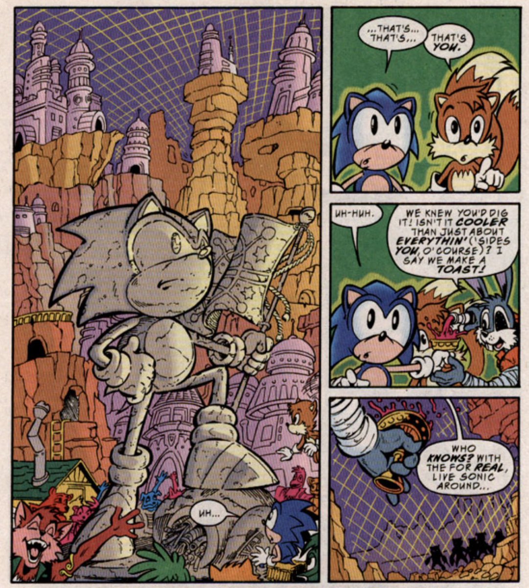 Sonic 62-63: Icon

this was one fo the first stories where i was like "oh shit this is actually good." sonic and tails find themselves in a desert town that seems to worship sonic, but something is… off. a solid sonic story and a good place to get into some of the older stuff 