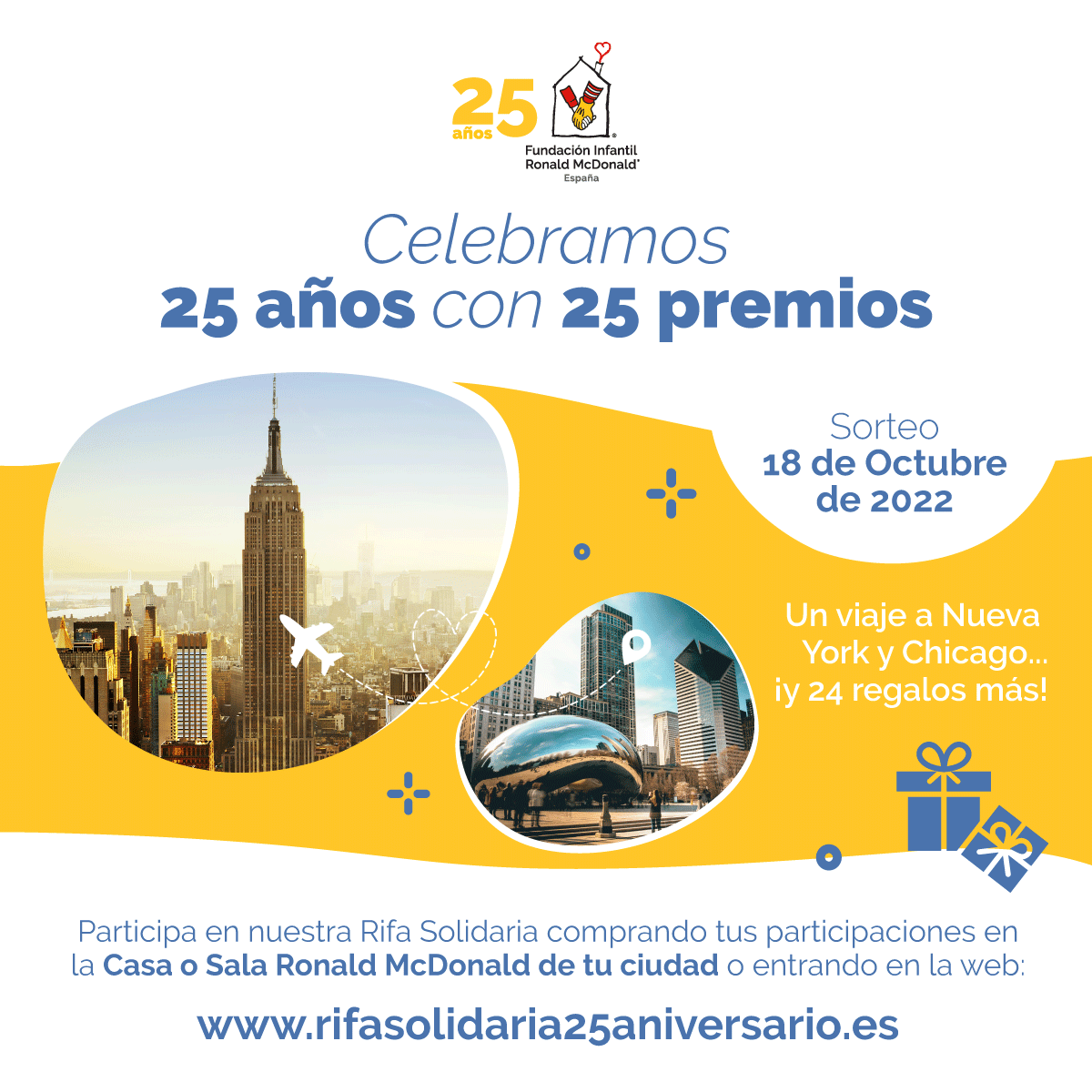 mcdmarbella's tweet photo. ¡Estamos de aniversario! Y vamos a celebrar los #25AñosEnFamilia de la FIRM, ¡con una rifa de 25 premios espectaculares, entre ellos un viaje a EEUU! ✈️

Consigue tu participación por solo 2,5€ en nuestros restaurantes o en el siguiente link:

https://t.co/NZqrBMy2ay https://t.co/OVNoCmKyUX