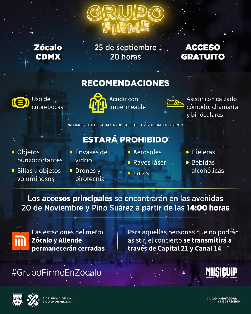 Si asistirás hoy al concierto en el zócalo te dejamos algunas recomendaciones 😉🤠
bandoleradigital.mx