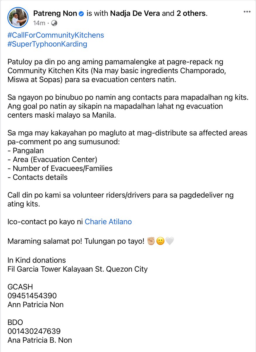 eicvsfascism's tweet photo. Hi everyone! Sharing here Patreng’s latest post re Community Kitchens to help evacuation centers and provide the evacuees with food amidst #KardingPH. Details are below, including for those who wanted to volunteer to cook or distribute in the affected areas. 

Stay safe everyone! https://t.co/SyxspXGVmz