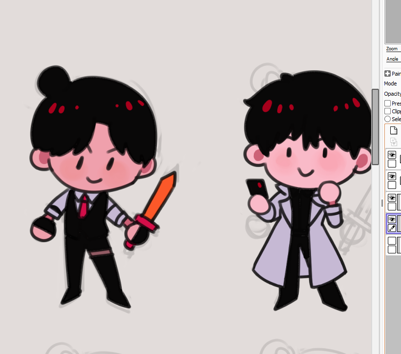 weapon red necktie black hair black pants smile sword holding  illustration images