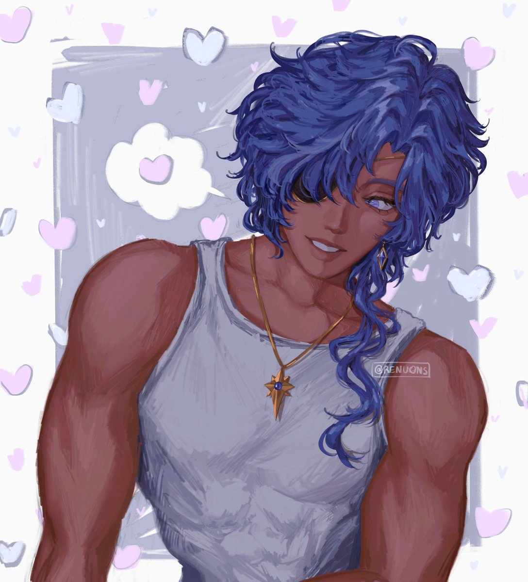 kaeya (genshin impact) 1boy male focus blue hair jewelry solo dark-skinned male blue eyes  illustration images