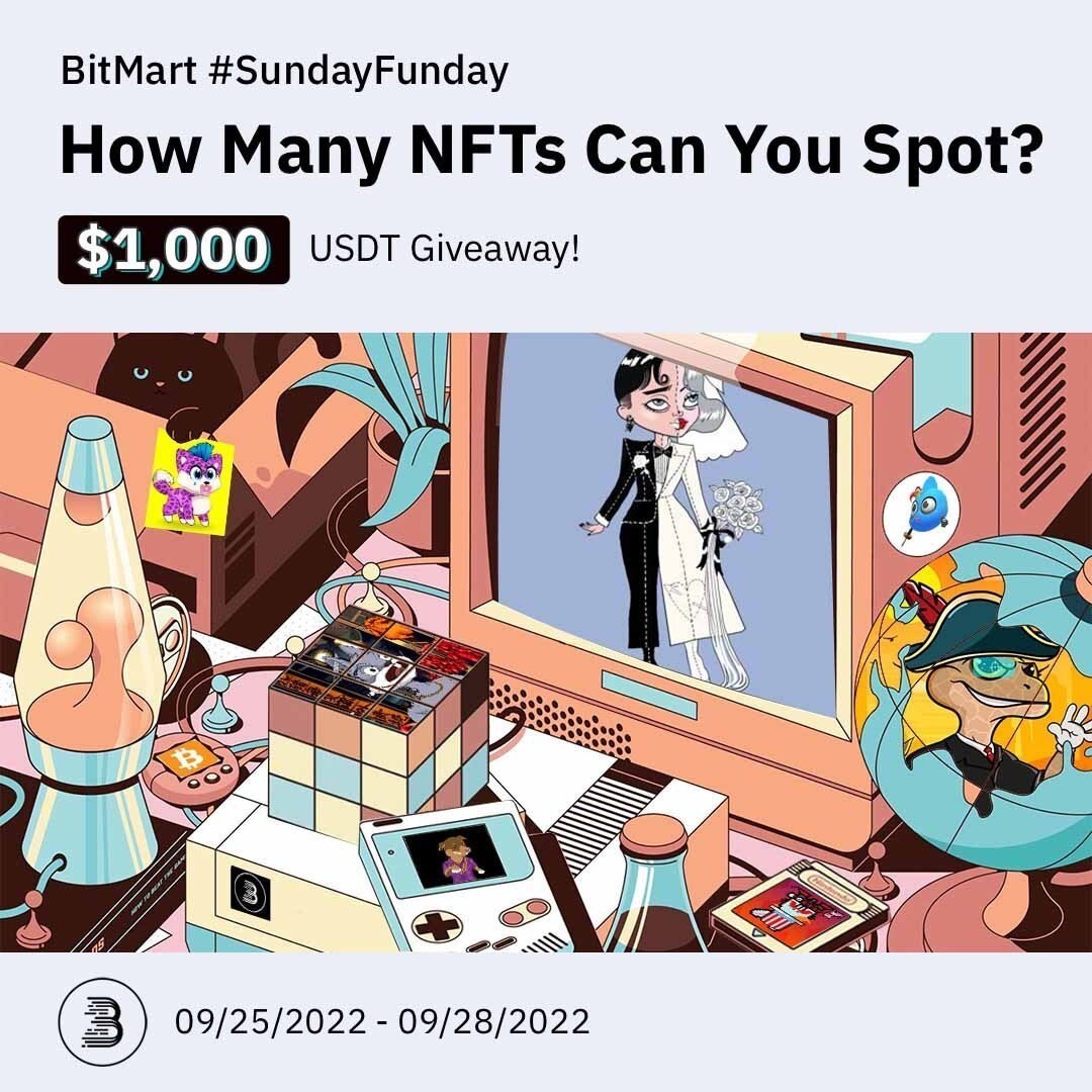 Think you know the #BitMart NFT Marketplace? Prove it and spot the #NFTs to win $20 USDT 🤑

1️⃣ Follow <a href="/BitMartExchange/">BitMart</a> <a href="/BitMartNFT/">BitMart NFT</a>, RT &amp; tag 3 friends
2️⃣ Sign up: bitmart.com/en?r=SOCIALS
3️⃣ Fill in the form: forms.gle/zfcQ3jdjFb7Eqj…

50 lucky users will share $1,000 USDT 🎁