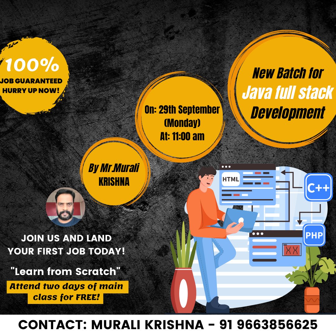 vmurali100's tweet photo. Are you looking for a job as a developer? ๐ป
Join New Batch For Java Full Stack Development and land your first job today!
#webdevelopment #webdev #webdeveloper #javascript #kotlin
#backenddeveloper #nodejs #python
#androiddeveloper #javascriptdeveloper #forntenddeveloper https://t.co/Zy6CwKZ8oR