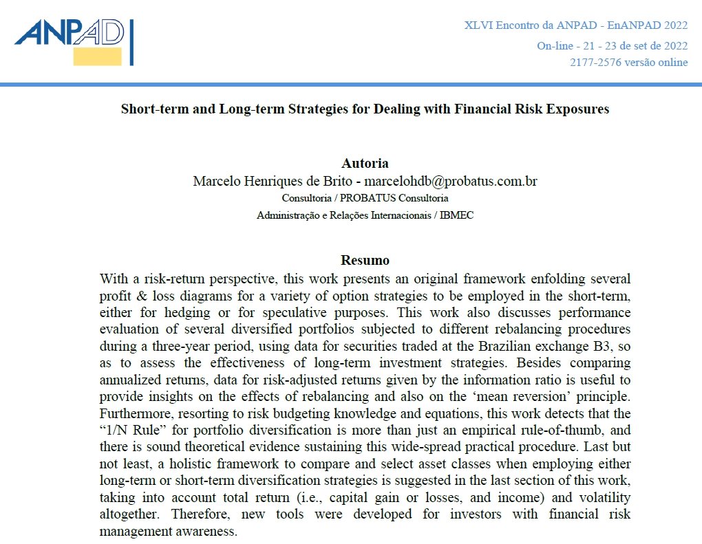 probatus's tweet photo. The paper “Short-term and Long-term Strategies for Dealing with Financial Risk Exposures” was presented on 22 September 2022 at the 46th @ANPAD Annual Meeting (EnANPAD 2022). 

Download a PDF file (printed in 20 pages) from @SSRN website
https://t.co/65jq3m7wgA 

#Finance  #Risk https://t.co/c1iIQulO9T