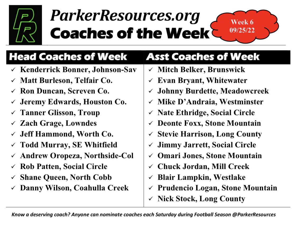 Congrats to our @ParkerResources Coaches of the week!