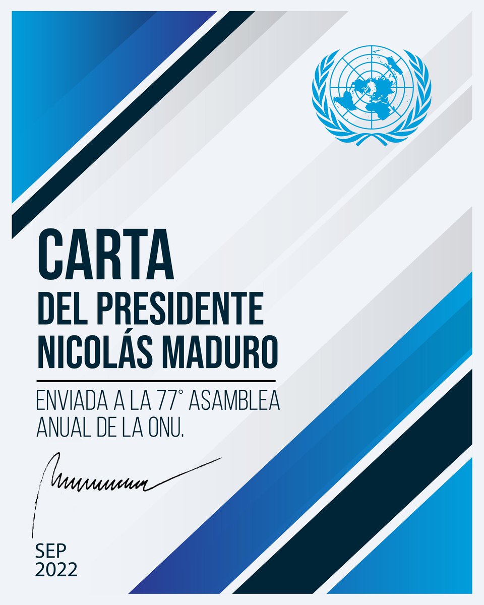 !Que Viva la humanidad!

Compartimos la carta abierta del presidente <a href="/NicolasMaduro/">Nicolás Maduro</a> enviada a la 77 Asamblea Anual de la @onu_es  y escrita en nombre del pueblo venezolano para la construcción de una nueva humanidad.                          
👉🏾 bit.ly/3LHzSqj
#UniónYPaz
