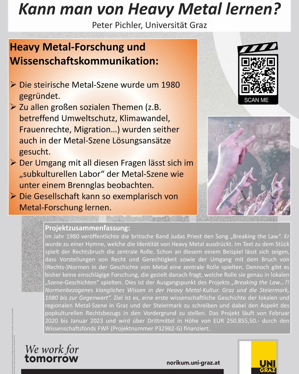 PeterPichler10's tweet photo. Da die Spannung sicher schon ins Unermessliche gestiegen ist, hier nun mein #Poster von der "Brennpunkt WissKomm"-#Tagung gestern...danke allen Beteiligten.
#metalmusicstudies #metalstudies #wissenschaftskommunikation #UniGraz #weworkformorrow #kannmanvonheavymetallernen https://t.co/YL0Vv2Iwms