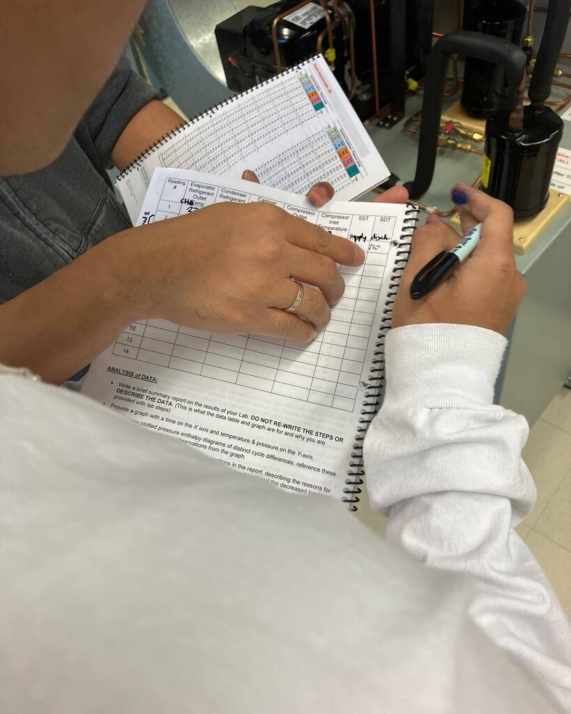 NAIT_HVACR's tweet photo. Back in action again, we are using laminated lab manuals instead of the old paper books. Working #sustainably #naitconed #naitschoolofskilledtrades #naithvacr https://t.co/XmnyHsw4MQ