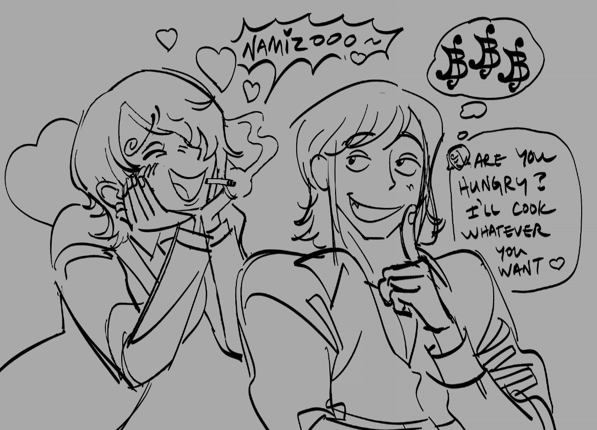 sanji cooks WHATEVER SHE WANTS BECAUSE SHE CAN!!! SHE IS A CHEF!!! and Namizo is Namizo c: 