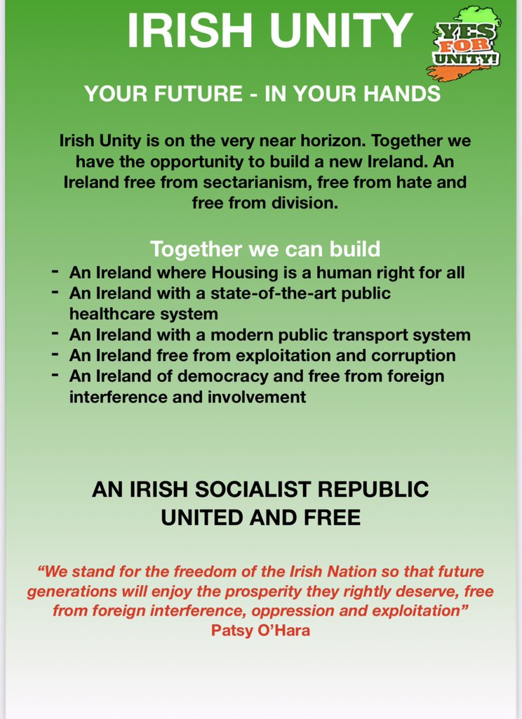 UnityYes's tweet image. This coming weekend, Yes For Unity are planning a series of #IrishUnity community engagements and canvassing across Ireland. 

These will take place in
- Cork
- Belfast
- Derry
- Fermanagh
- Strabane
- Derry 

Your Future - In Your Hands 

#YesForUnity #UnitedIreland