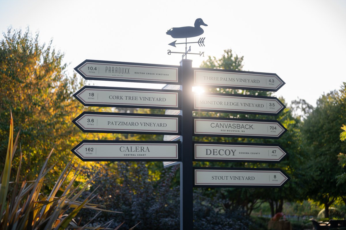 Our iconic signpost points the way to our sister wineries and estate vineyards. What is your favorite Duckhorn Portfolio property to visit, and which is next on your list?