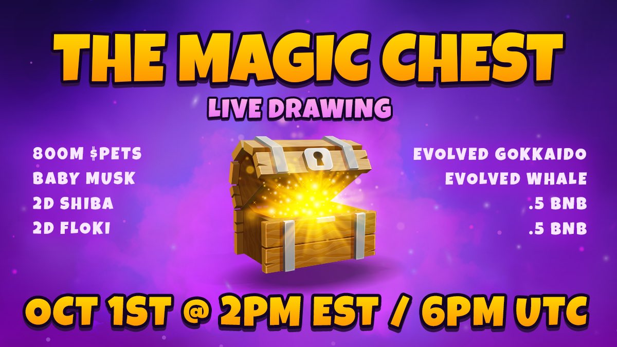 MicroPets_io's tweet photo. Our MOST POPULAR event is coming back for its 5th appearance 🔥

The #MagicChestEvent happens monthly and takes place inside our telegram community for a #LiveStream ! 

You can join here for the live stream, or if you want to learn more about the event👇

https://t.co/OS4bbazrFg https://t.co/a75fgPs8gW