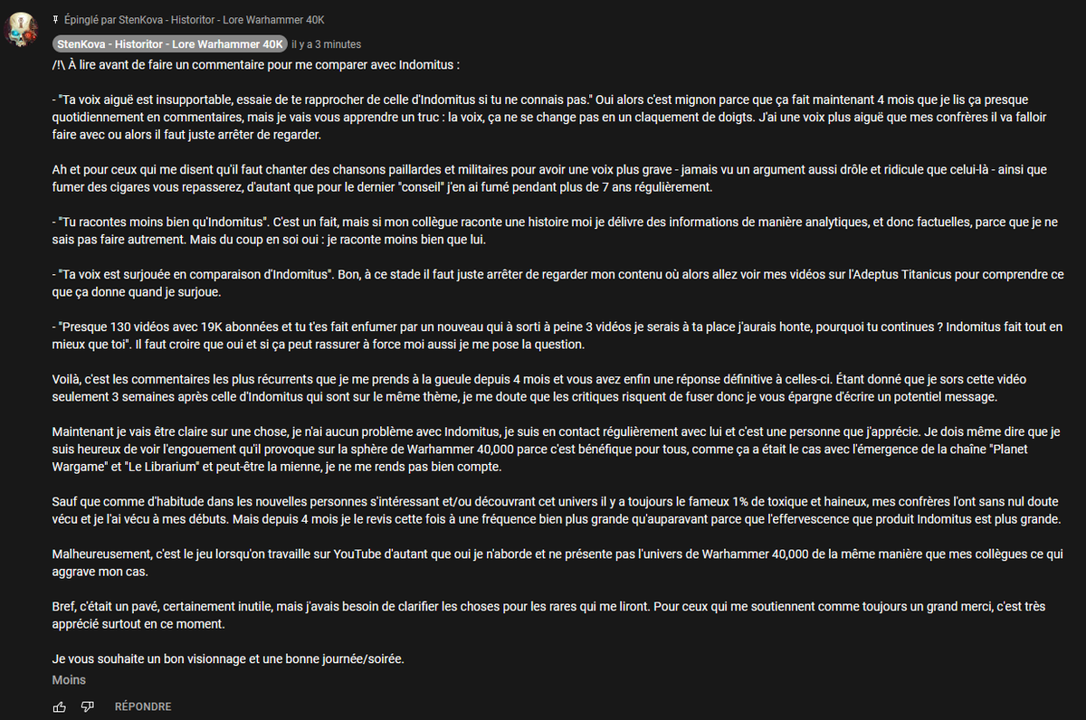 LLibrarium's tweet photo. Je vois poper la nouvelle vidéo de mon ami @StenKova  et je vois qu'il à mis un comm en épinglé. 

Je vous invite à le lire vous aussi, parce que je trouve déplorable le comportement que certaine personne peuvent avoir. 

C'est quoi cette volonté de faire chier le monde en fait ? https://t.co/OCzTyj0vDp