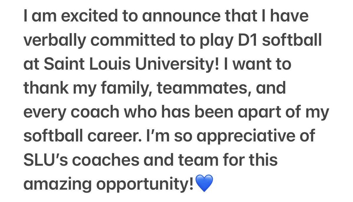 I have decided to continue my academic and softball career at Saint Louis University!!! <a href="/SLUSoftball/">SLU Softball</a> <a href="/Wisoutlawz/">Wisconsin Outlawz Fastpitch</a>