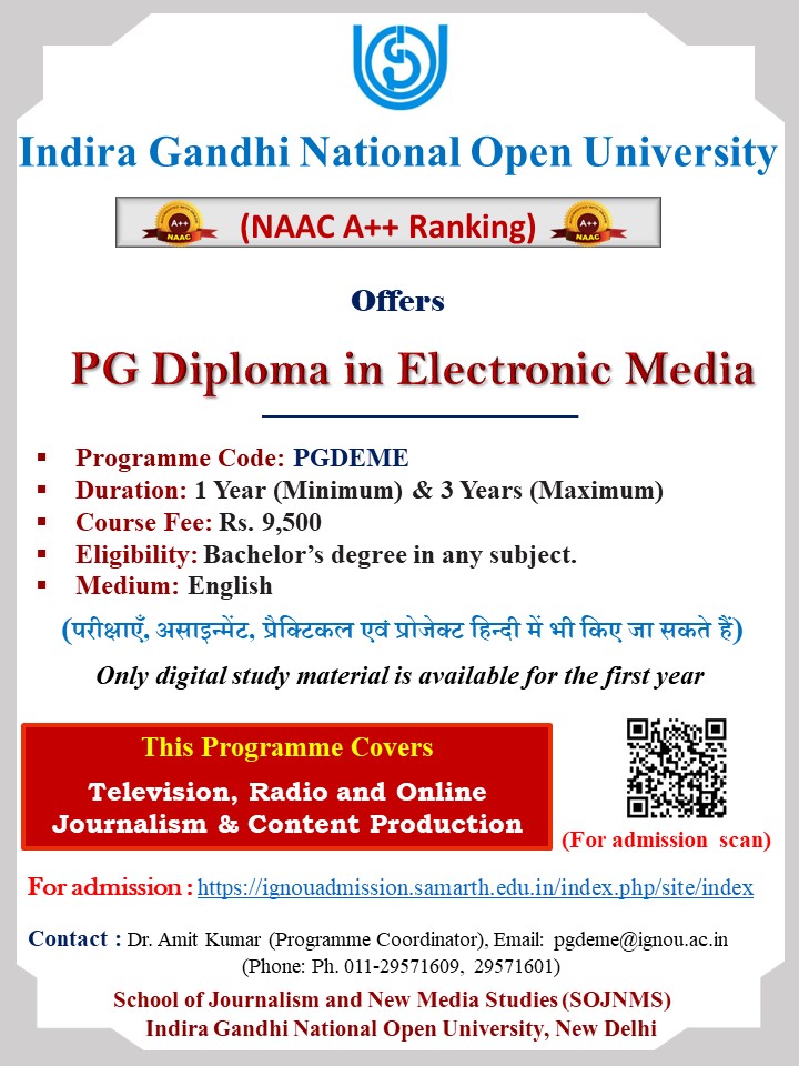 jamitamit03's tweet photo. IGNOU's PG Diploma in Electronic Media
Last date of admission has been extended up to 30th September 2022. 
Admission Link: https://t.co/0z6DE5hfHo
@sojnmsignou 
@OfficialIGNOU https://t.co/J4IAx7YMF6