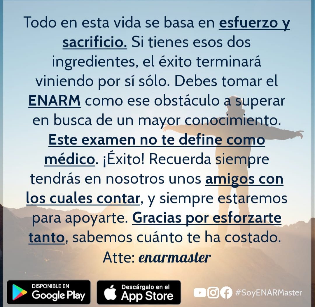 EnarMaster's tweet photo. Gold standard ✅
¡Mucho éxito, esfuérzate y llegarás hasta donde tu quieras! 💫
.
Recuerda que el ENARM no es un fin, si no un principio 💡 este examen no define la practica de ningún médico, lo importante es tu esfuerzo y el amor que le pongas a la practica con tus pacientes. https://t.co/klGzL5Af89
