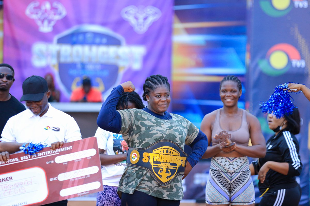tv3_ghana's tweet photo. Your Winner of the maiden edition of #GhanasStrongest Woman - Doris Nartey. Congratulations. Well deserved 🎉💃💯 https://t.co/qtdTvt8pcs