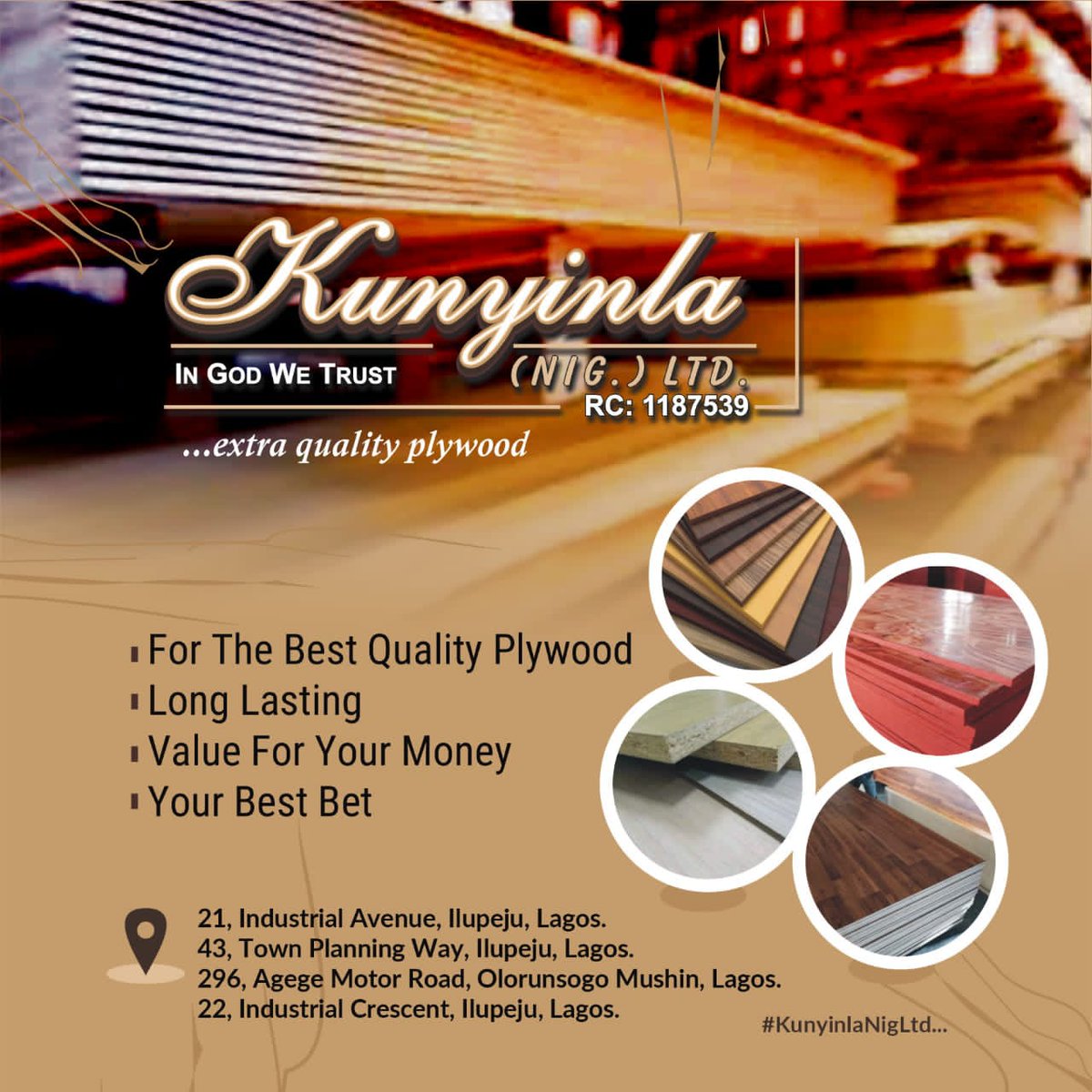 ArikeAli1's tweet photo. Premium quality plywood 

All forms and sizes

Durability ✅

Longevity ✅

Guaranteed value for money ✅

Kunyinla Nigeria limited is your best plug 💯

#KUNYINLANIGLTD
#KUNYINLANIGLTD
#KUNYINLANIGLTD

#PETEROBIFORPRESIDENT
#BASHIR
#CHARLY BOY
#PA ADEBANJO https://t.co/Q7blsdMiSK