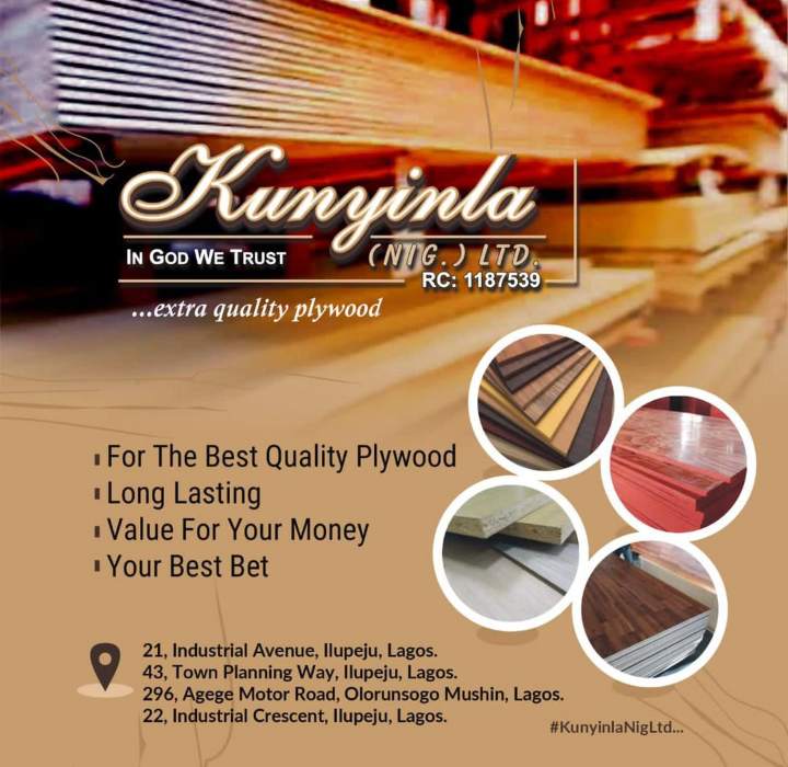 ijoba_arab's tweet photo. KUNYINLA NIG LTD* 
A subsidiaries of👇👇👇
EXTRA QUALITY PLYWOOD* 
Our Addresses are stated below 
 21, INDUSTRIAL AVENUE, ILUPEJU. LAGOS.                                     
For your long lasting plywood while not beckon on each of the address am sure a trail will convince you. https://t.co/HlgTgU7yap