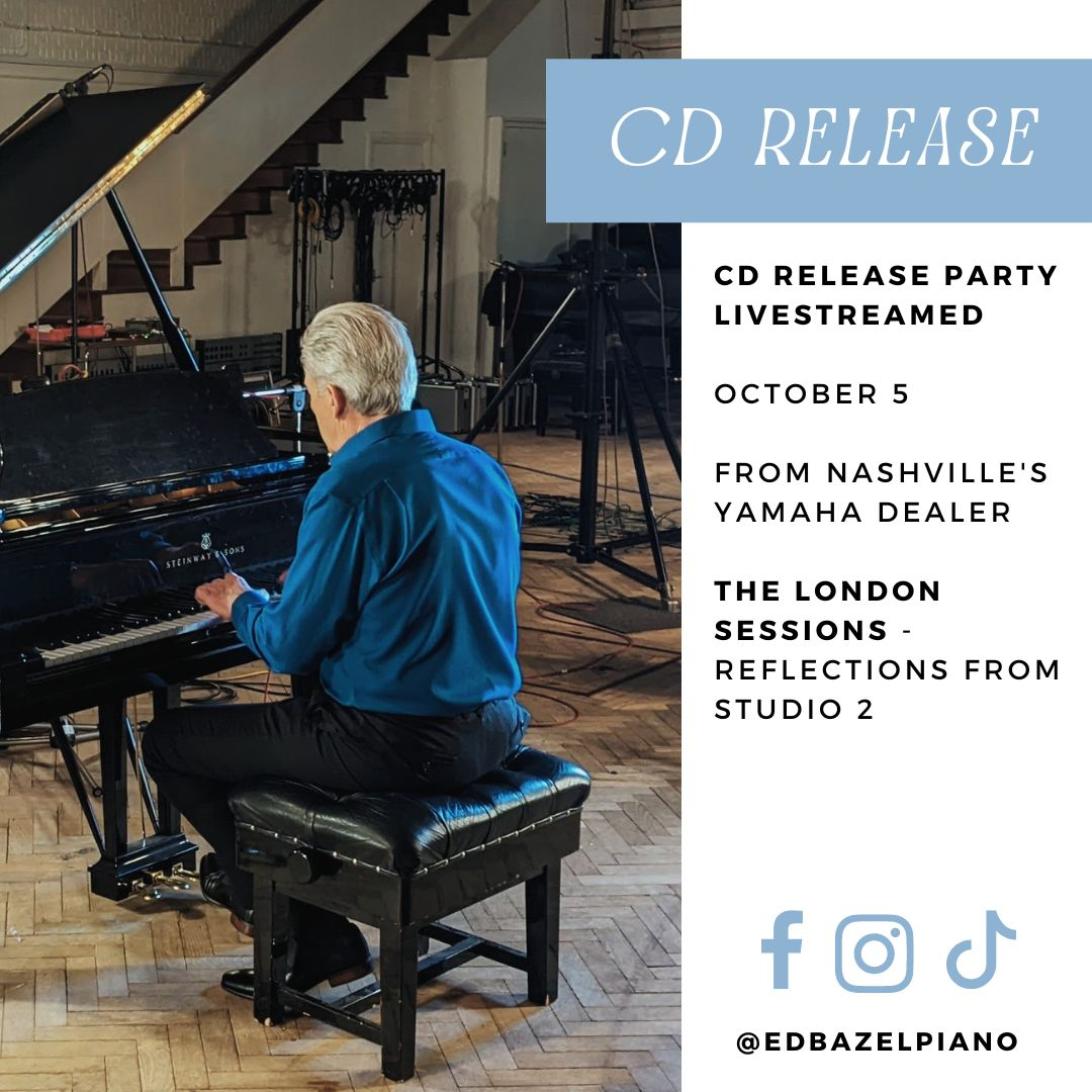 Be sure to follow and turn on *notifications* for the Live Streamed event a Ed Bazel performs several songs from his newest album - The London Sessions | Reflections from Studio 2.  He 

Tune in on Facebook and Instagram @edbazelpiano and @theriverofcalm and watch LIVE.  You can