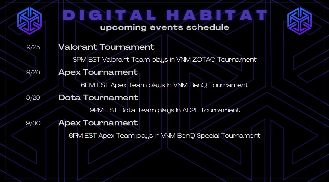 DigitalHab's tweet photo. Hey, everyone we have 4 events this week!!! Make sure to stop by and support if you can! https://t.co/sDMqV8irkX
