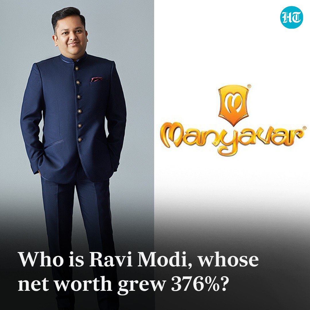 htTweets's tweet photo. #RaviModi, Founder and Managing Director (MD) of ethnic wear brand ‘#Manyavar,’ emerged as the top wealth gainer of the year in the recently-released IIFL Hurun India Rich List 2022

Read more: https://t.co/8hNLocMtGo https://t.co/rnEZDKQld8