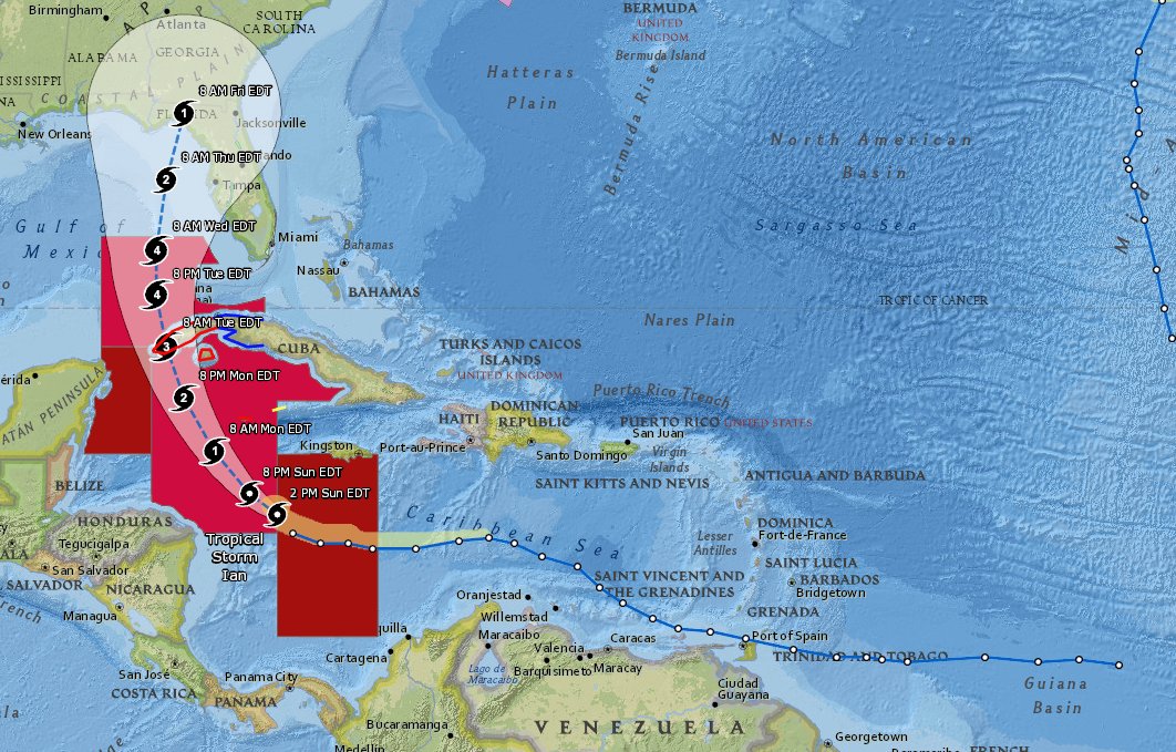 StormSafetyBlog's tweet image. Here&apos;s a map that shows Hurricane Ian&apos;s path along with a forecast track. arcgis.com/apps/View/inde…