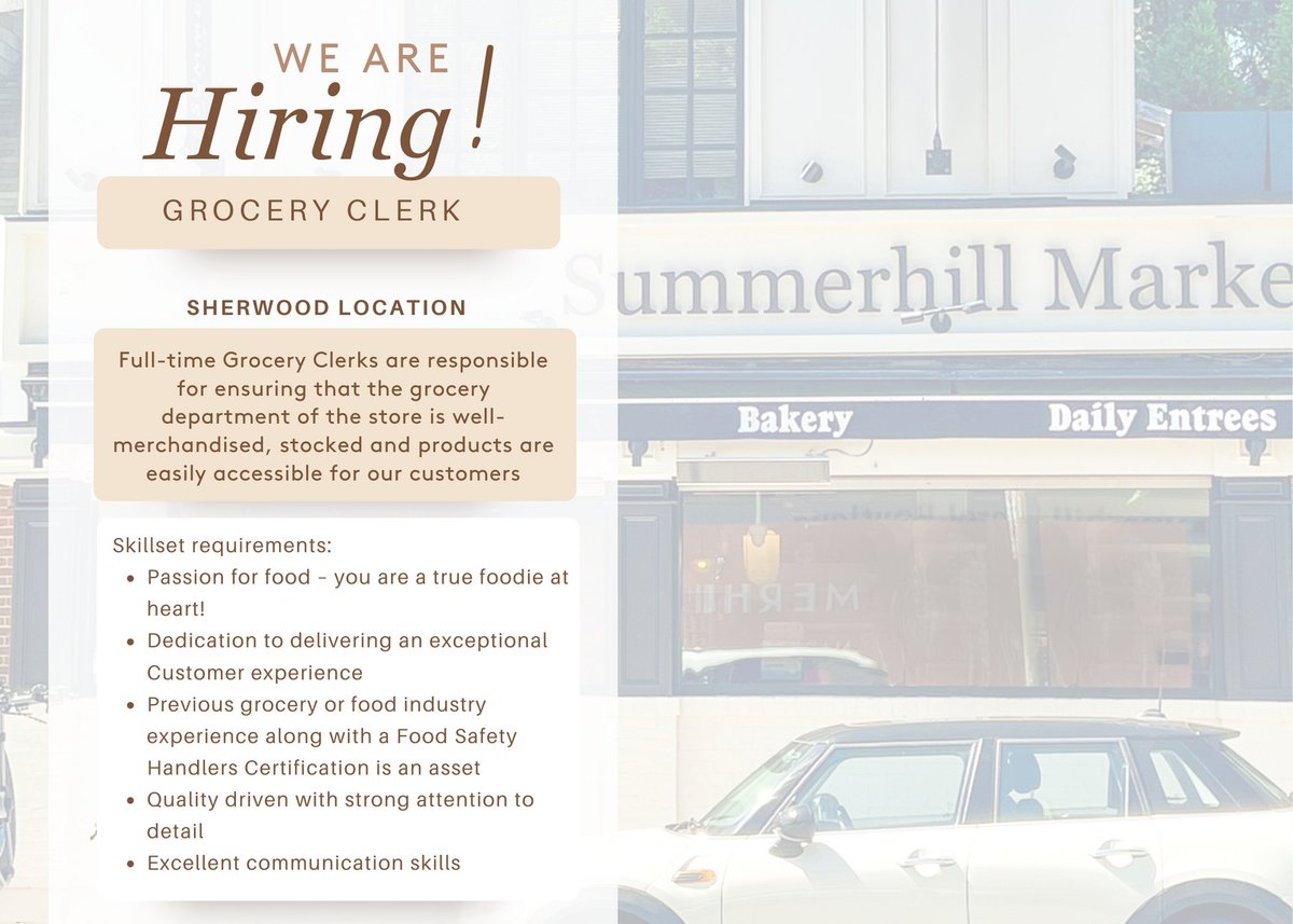Looking to secure a meaningful career in the #groceryindustry with a company that's ready to invest in your professional growth &amp; #traininganddevelopment? 

Apply today: jobs@summerhillmarket.com

#hiring #grocery #retail