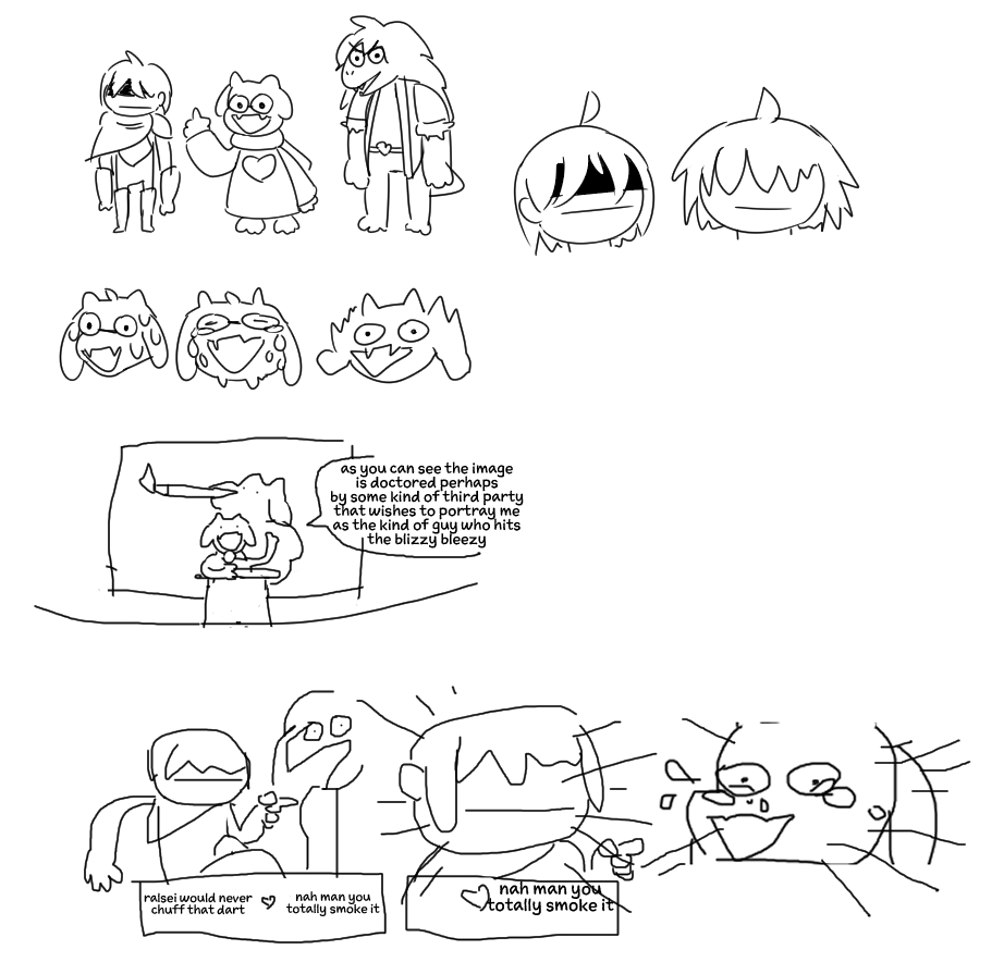 just unearthed the earliest concept art + the storyboard for me & @wyntonyang's Deltarune animation (https://t.co/6bAZCAeoOQ). they date back to December 2021 and I think I drew half of it on a mousepad 