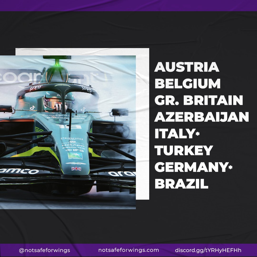 Uzun süre sonra NSFW Asetto Corsa F1 Ligi ile geri dönüyor. 

8 yarışlık takvimin başvuru ve detayları için: bit.ly/nsfwac

*Italy: Monza
*Germany: Hockenheimring

Araç: VRC Formula Alpha 2022
Practice: 20.30
Qualifying: 21.00 (Short Qualifying)
Race: %50