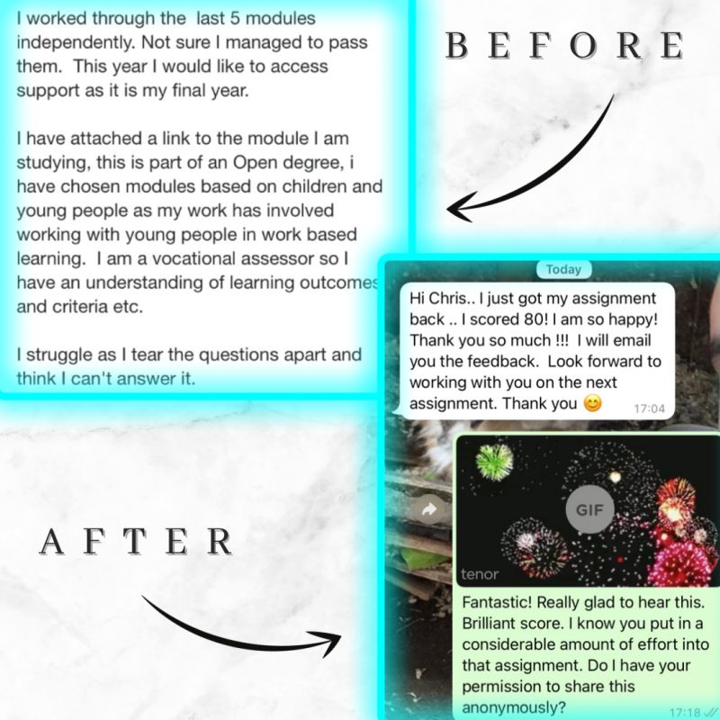 Mid-50s and out of school, a student came to me. After multiple Harvard referencing and Level 6 critical writing sessions with me... She scored 80% on her latest assignment with increased confidence.
#tutoringonline #universitytutor