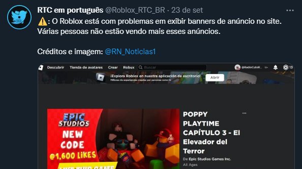 RTC em português  on X: ✓ - Sendo assim, os problemas no Roblox foram  resolvidos novamente. ⏰ - Tempo de queda aprox.: 40 minutos   / X