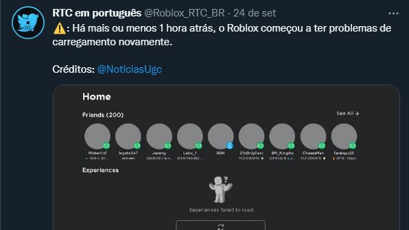 RTC em português  on X: ✓ - Sendo assim, os problemas no Roblox foram  resolvidos novamente. ⏰ - Tempo de queda aprox.: 40 minutos   / X